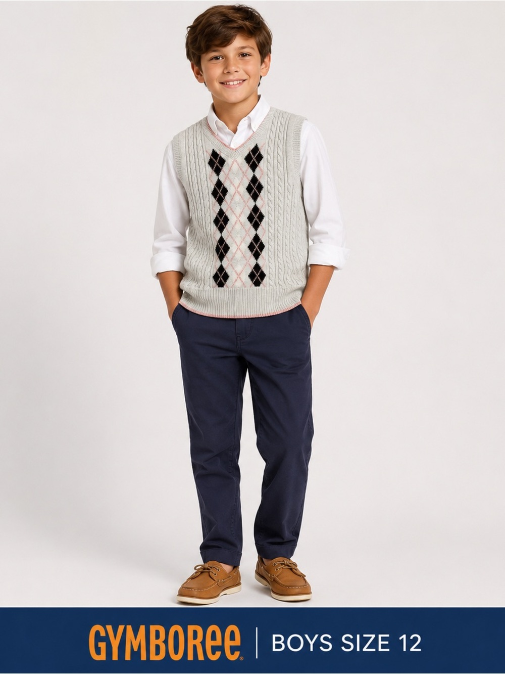 Gymboree Boys Cable Knit Argyle Sweater Vest Size 12 100% Cotton boys fashion